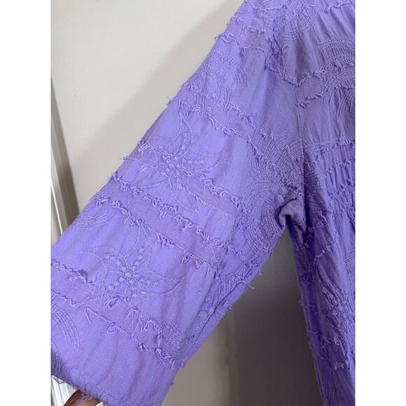 Cottonseed Top Women M Purple Floral Embroidery Retro 80s Neutral Hippie Classic - Picture 9 of 11